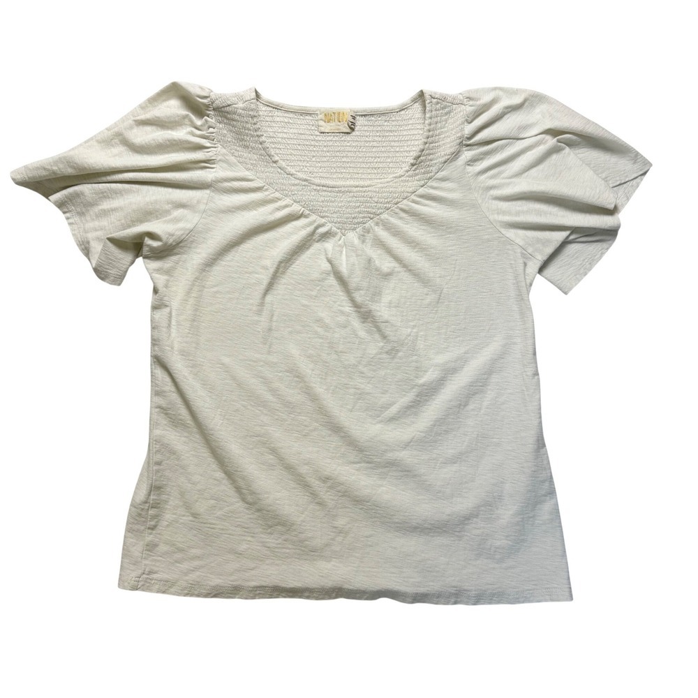 Nation LTD White Smocked Puff Sleeve Top Square‎ Neck Los Angeles Womens XS
